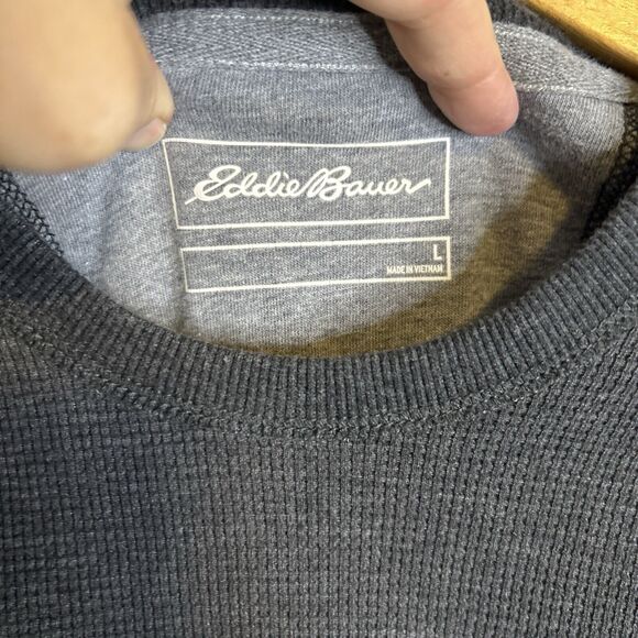 EDDIE BAUER Thermal Dog Shirt Mens Large Gray Waffle Labrador Retreiver Hunting - Picture 3 of 13